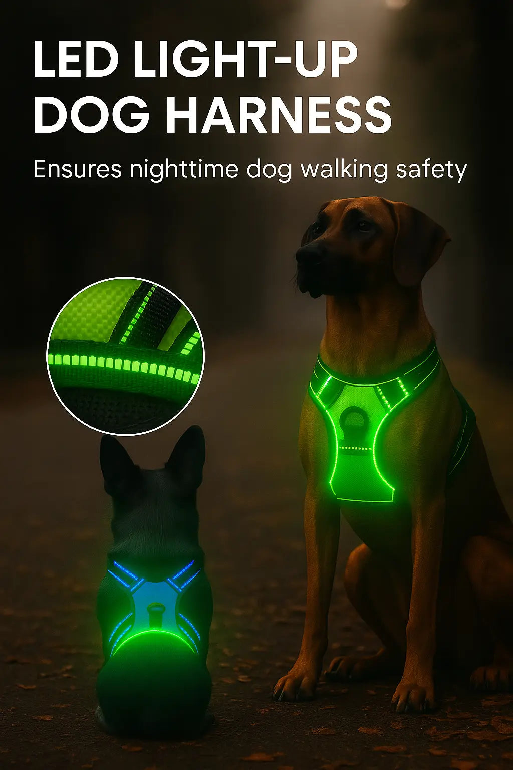 Rechargeable LED Light-Up Dog Harness for Night Walk Safety Puppy Whippd